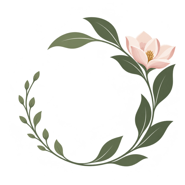 Sage leaf circle with a pink magnolia